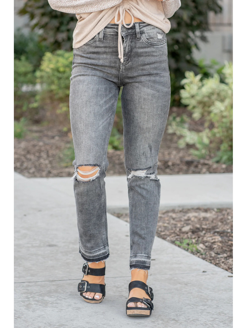 VERVET by Flying Monkey Charcoal Grey High Rise Distressed Ankle Jeans 25 VT1172